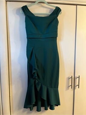 Knitee Women’s Off Shoulder V-Neck Evening Cocktail Dress Dark Green